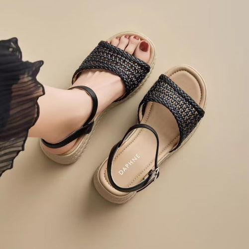 Damen Wedge-Sandalen mit elegantem Riemchen und luftiger Netzstruktur EB