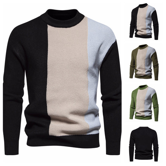 Herren Strickpullover mit modernem Farbblockdesign und hohem Kragen EB