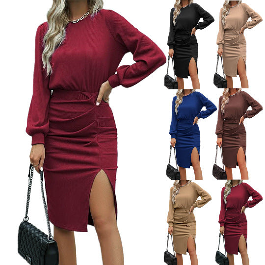 Damen elegantes Wickelkleid mit gerafftem Design EB