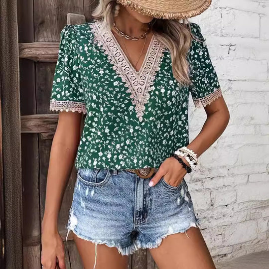 Damen Floral Bestickte Freizeitbluse EB