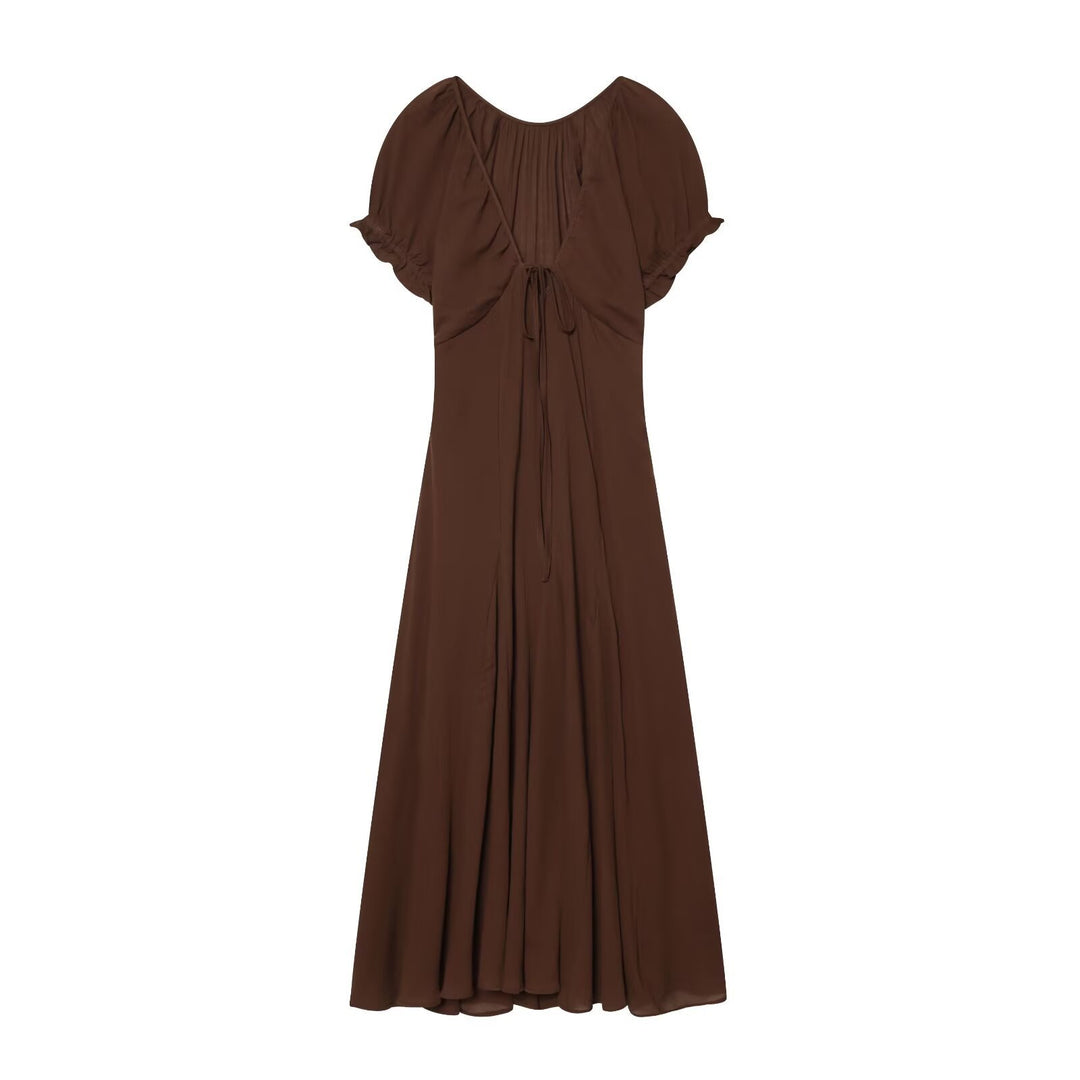 Damen Maxikleid mit fließendem Schnitt und verstellbarem Kordelzug EB