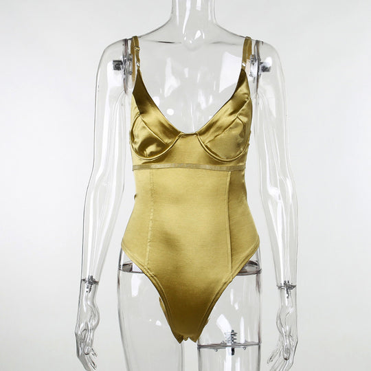 Damen Satin-Bustier-Top mit tiefem V-Ausschnitt und eleganter Passform EB
