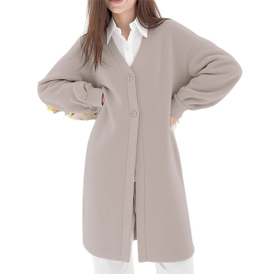 Damen Elegante Strickjacke mit Knopf und V-Ausschnitt EB