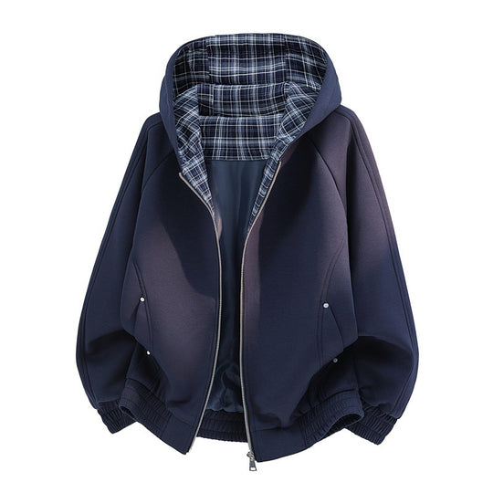 Damen lässiger Sweat-Bomber mit gesteppter Karofütterung in Kapuze und elastischem Saum EB