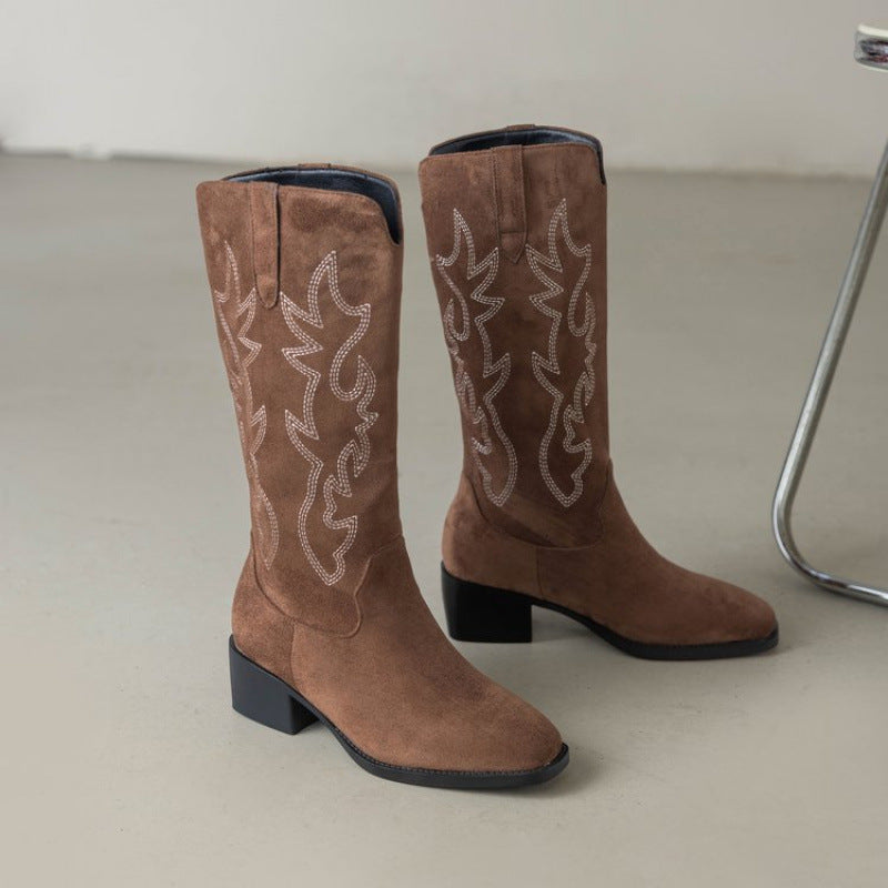 Damen Stiefel mit exquisiten Stickereien und komfortablem Absatz EB