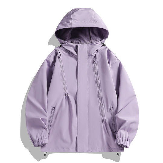 Herren wasserabweisende Kapuzenjacke mit diagonal verlaufenden Reißverschlüssen und verstellbarem Saum EB
