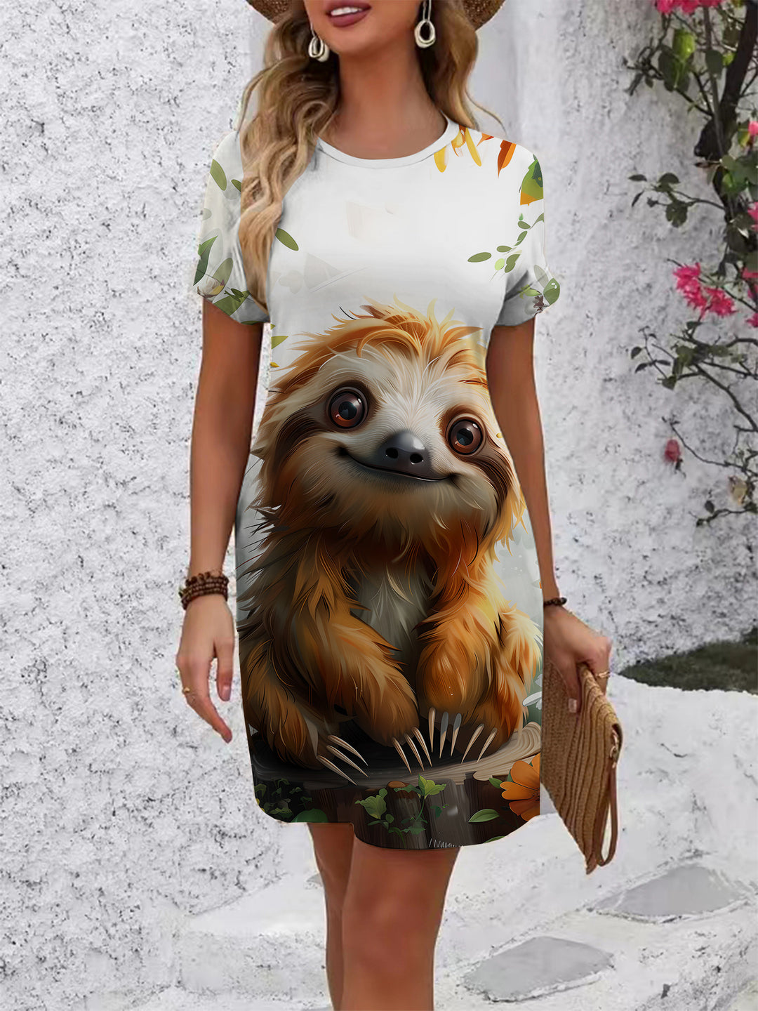 Damen T-Shirt Kleid mit floralem Design und bequemem Schnitt EB