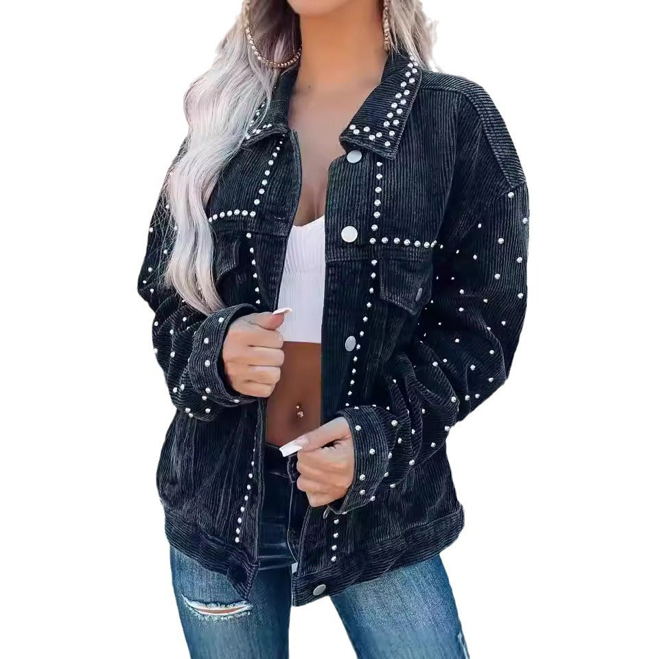 Damen Cordjacke mit Perlenverzierung EB