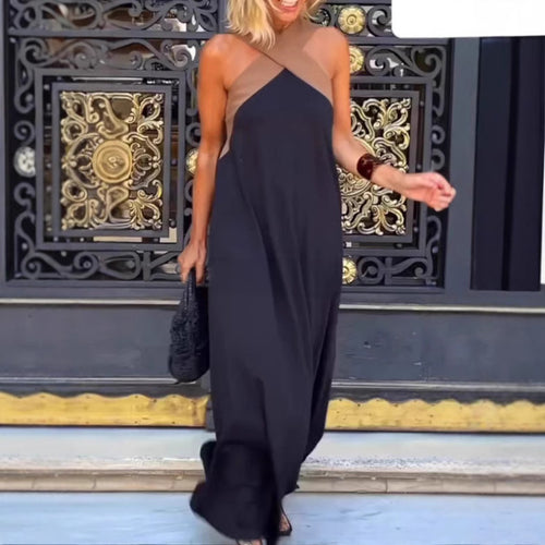 Damen elegant geschnittenes Maxikleid mit asymmetrischen Trägern und hochwertigem Stoff EB
