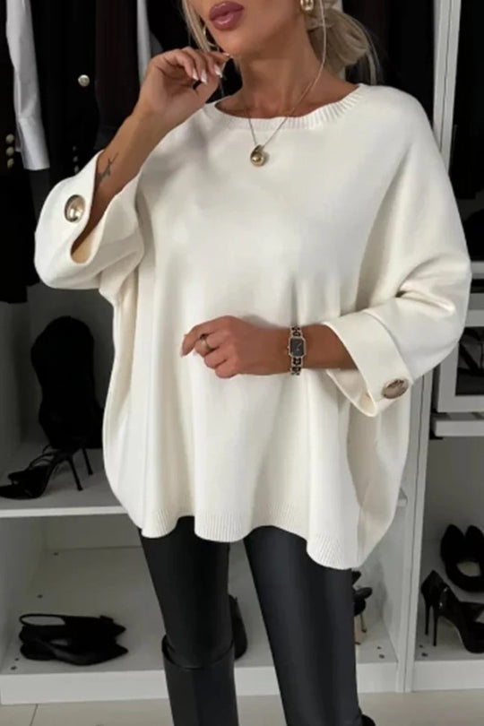 Damen Modischer Strickpullover mit eleganten Knopfdetails EB