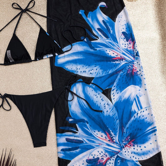 Damen eleganter Bikinis mit floralem Überwurf EB