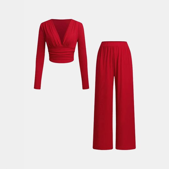 Damen lässiges und figurnahes Oberteil mit hochtaillierter Hose EB