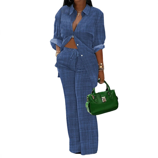 Damen lässiges Oversize-Hemd mit weitem Hosenanzug EB