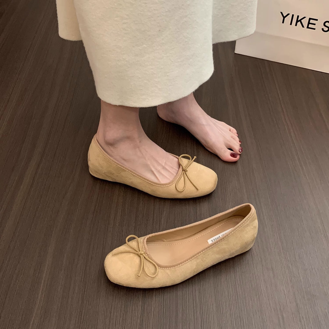 Damen Ballerinas aus hochwertigem Wildleder mit dekorativer Schleife EB