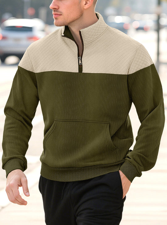 Herren nan Halbzip-Sweatshirt mit gesteppter Schulterpartie Kängurutasche und gerippten Bündchen EB