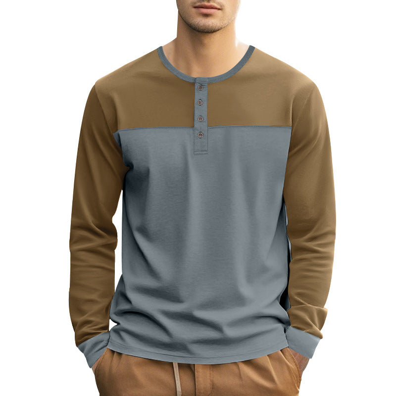Herren Langarm-Henley-Shirt mit modernem Colorblock-Design und Knopfleiste EB