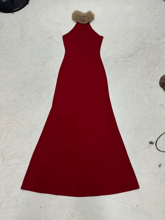 Damen Elegantes Maxikleid mit luxuriösem Kunstpelzkragen EB