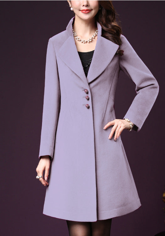 Damen klassischer, taillierter Wollmantel mit elegantem Revers EB