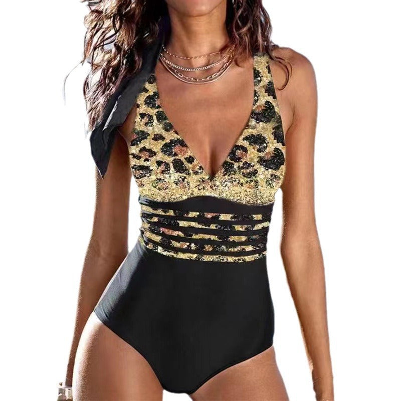 Damen Einteiliger Badeanzug mit figurformendem Design und tiefem V-Ausschnitt EB