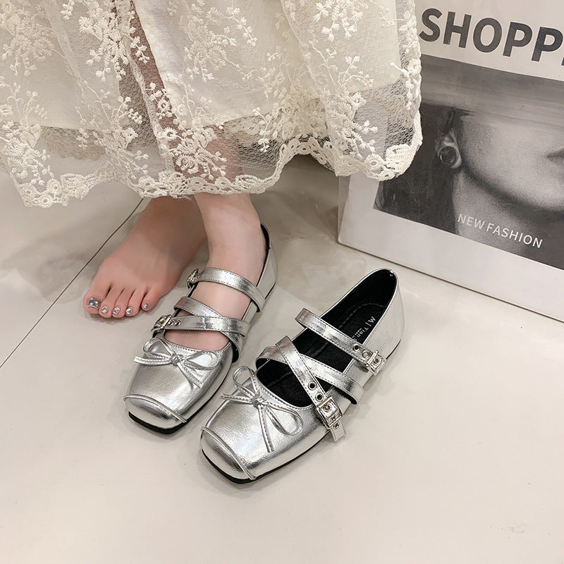 Damen Ballerinas mit verstellbarem Riemen und modischem Schleifendetail EB