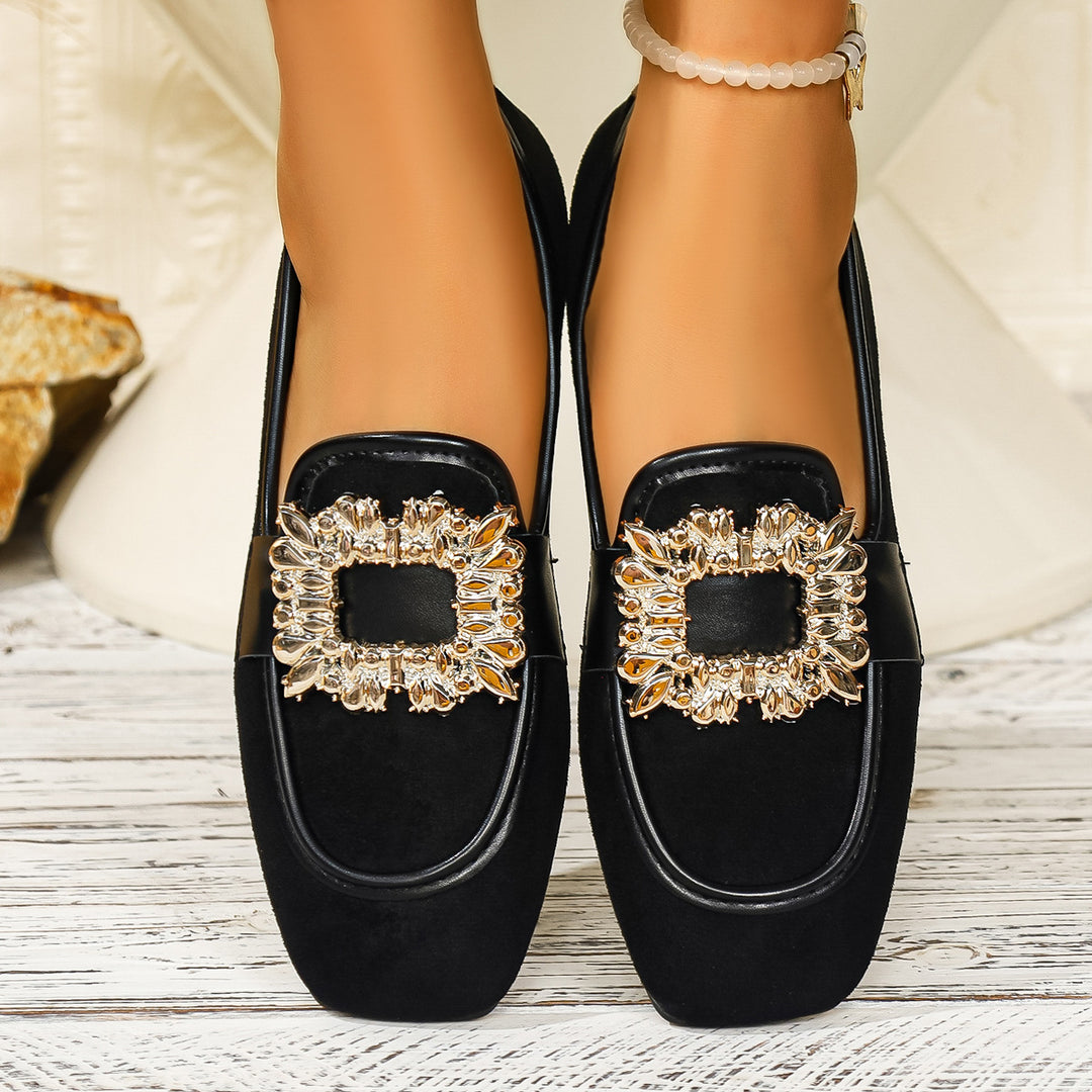Damen elegante Ballerinas mit geschmackvollem Tiermuster und funkelndem Schmuckdetail EB