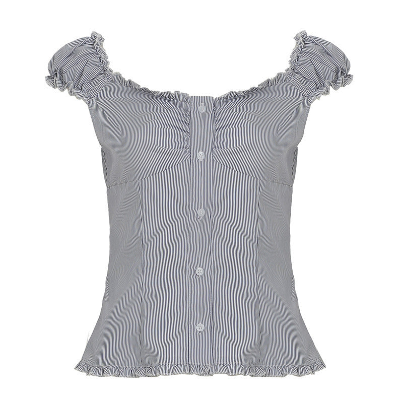 Damen Blusenoberteil mit Rüschendetails und eleganten Streifen EB