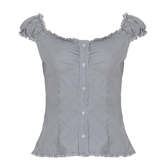 Damen Blusenoberteil mit Rüschendetails und eleganten Streifen EB