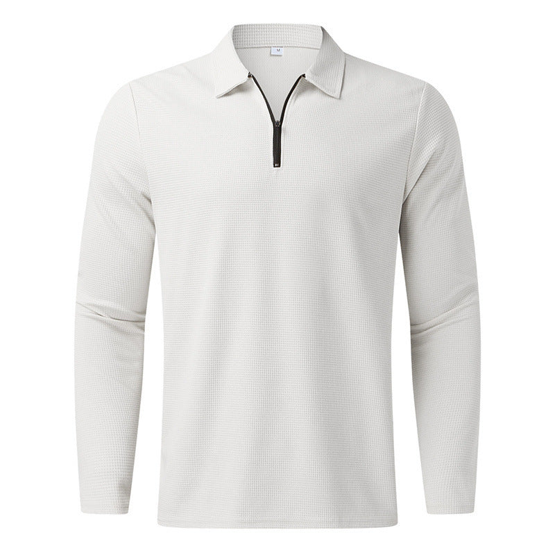 Herren Feines Waffelstrick-Halbzip-Polo mit Kentkragen & Langarm EB