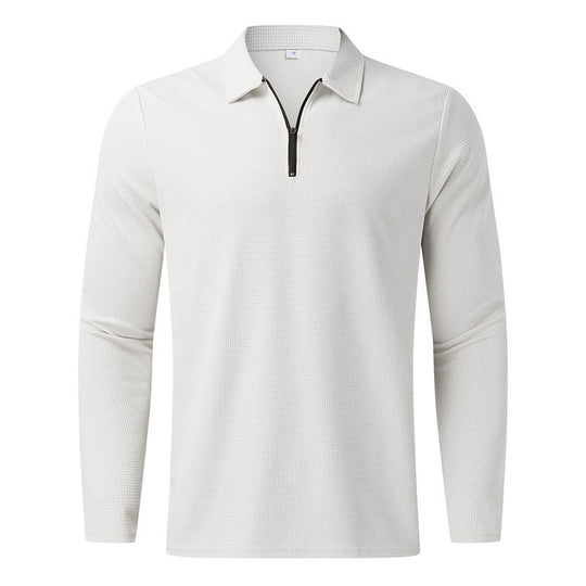 Herren Feines Waffelstrick-Halbzip-Polo mit Kentkragen & Langarm EB