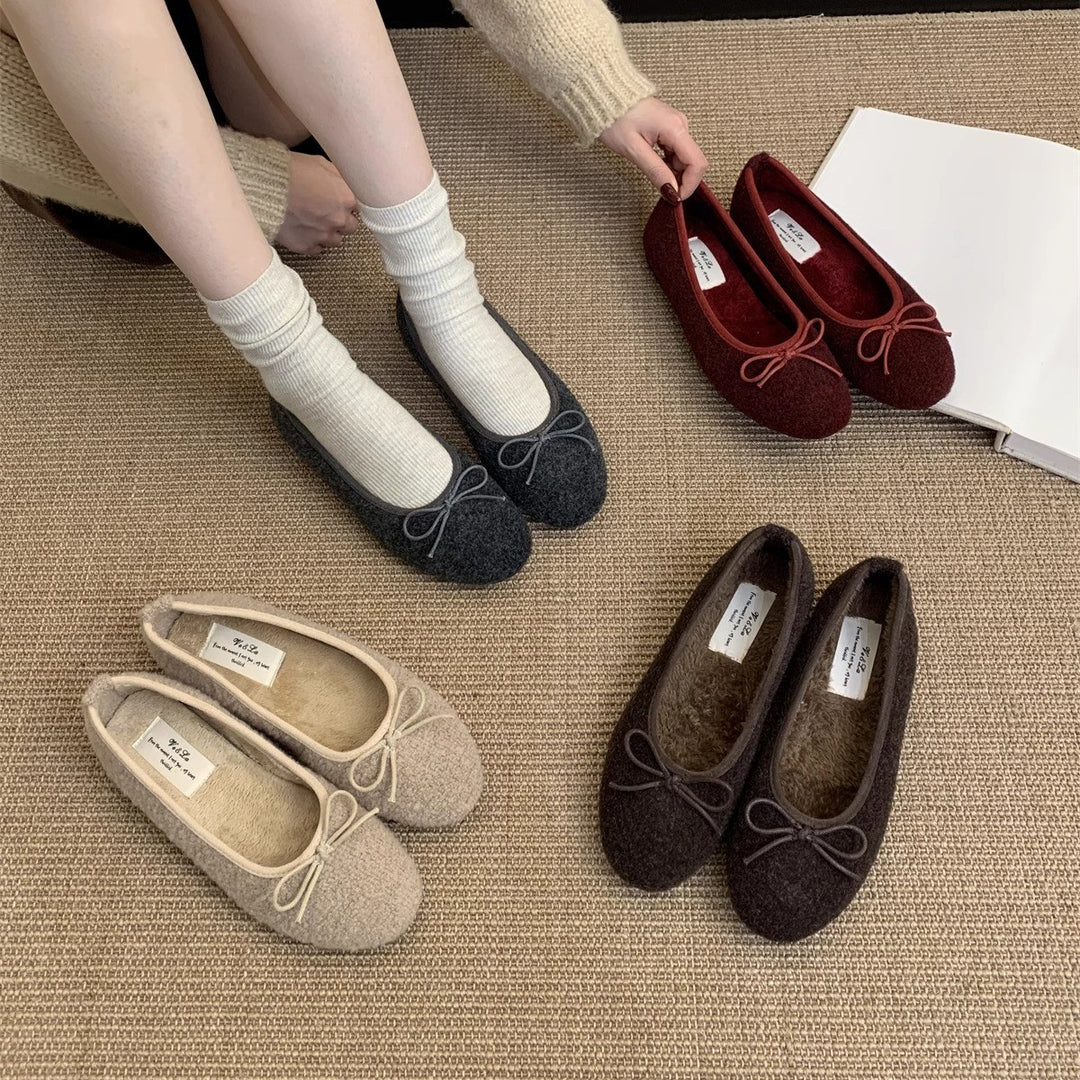 Damen Ballerinas mit kuscheligem Innenfutter und verspielt elegantem Schleifen-Detail EB