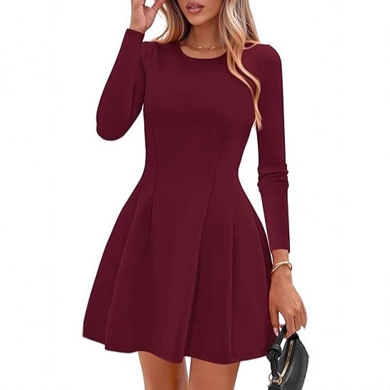 Damen Langärmeliges A-Linien Skaterkleid mit figurschmeichelnden Nähten EB