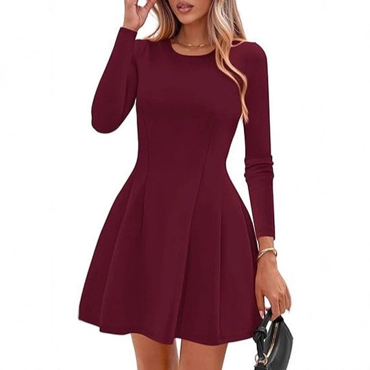 Damen Langärmeliges A-Linien Skaterkleid mit figurschmeichelnden Nähten EB