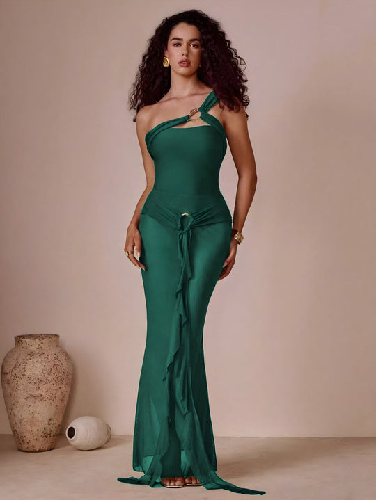 Damen Elegantes One-Shoulder Maxikleid EB
