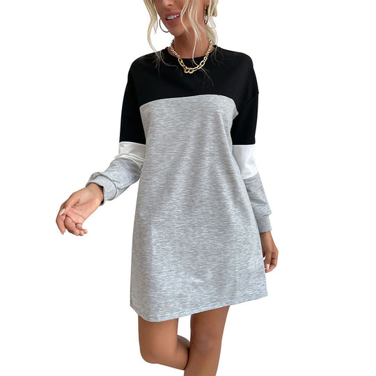 Damen Colorblock-Sweatkleid mit Rundhalsausschnitt und legerer Passform EB