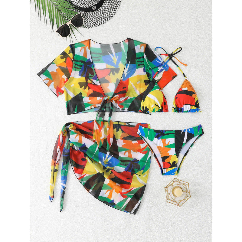 Damen Bikiniset mit leicht transparenter Wickelbluse und verstellbaren Trägern EB