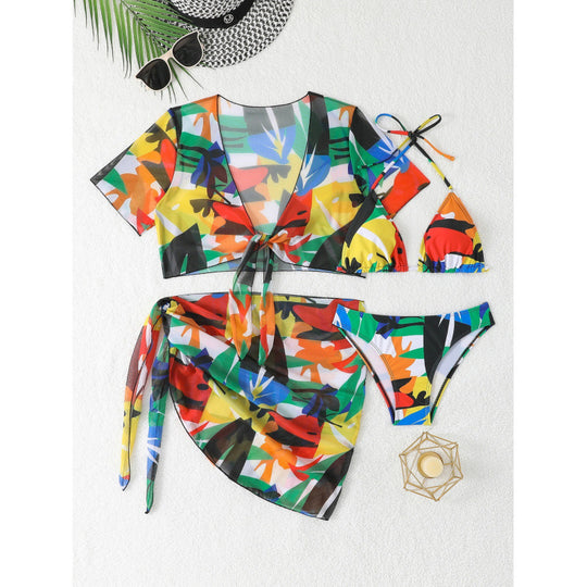 Damen Bikiniset mit leicht transparenter Wickelbluse und verstellbaren Trägern EB