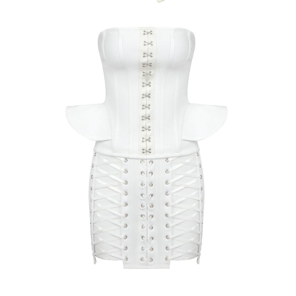 Damen Korsettkleid mit raffinierten Schnürdetails und voluminösen Ärmeln EB