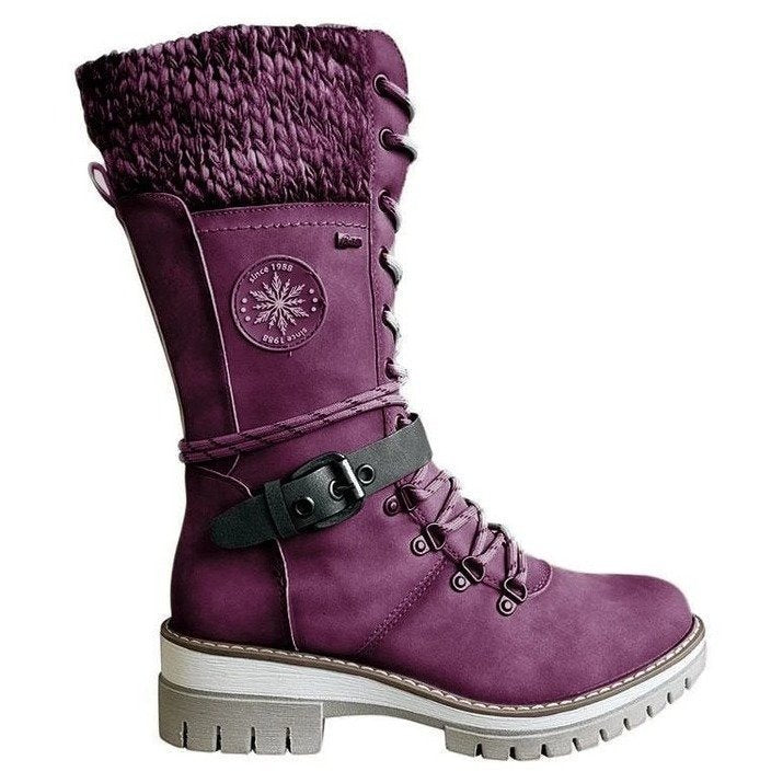 Damen nan hoher Schnürstiefel mit Strickbündchen, robuster Profilsohle und seitlichem Reißverschluss EB