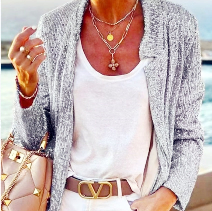 Damen Glitzernde Abendjacke mit elegantem Schnitt und luxuriösen Details EB