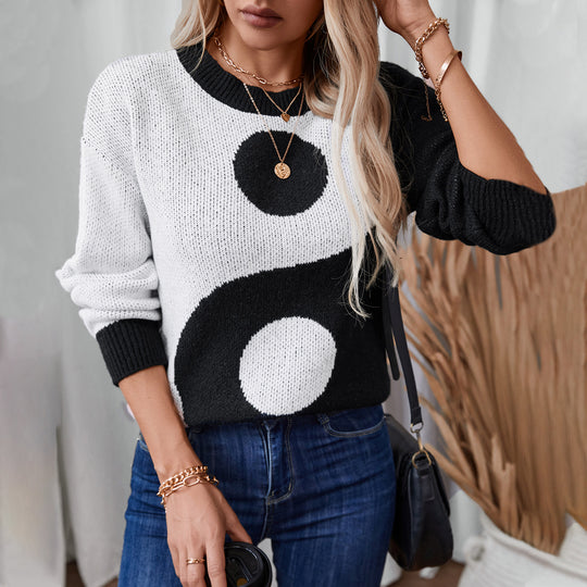 Damen modischer Pullover mit Yin-Yang-Motiv EB