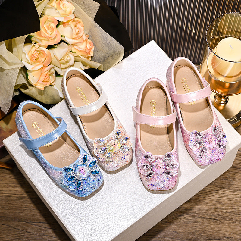 Mädchen Mary Jane Glitzer Ballerinas mit Blumenverzierung EB