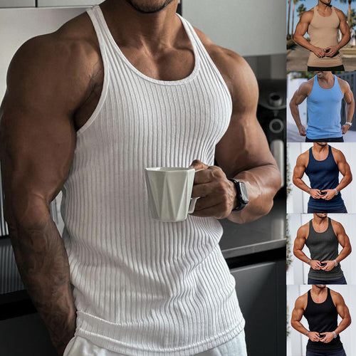 Herren nan geripptes Muskelshirt mit U-Ausschnitt und stretchigem Baumwollmix EB