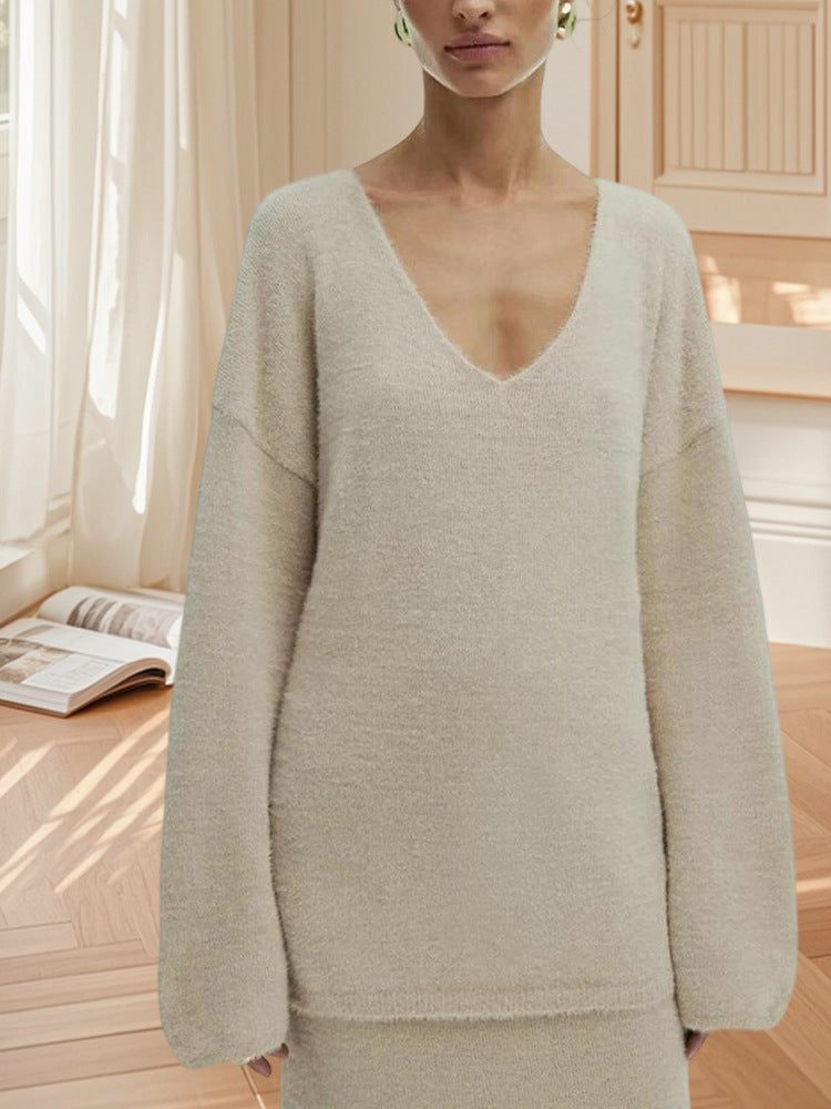 Damen Oversized Strickpullover mit hohem Bund und seitlicher Naht EB