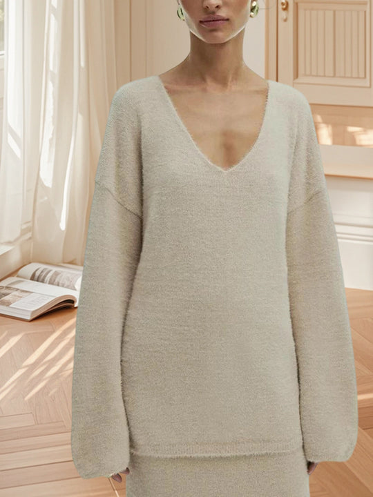 Damen Oversized Strickpullover mit hohem Bund und seitlicher Naht EB