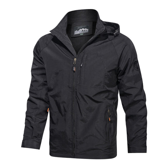 Herren  leichte wasserabweisende Softshell Outdoorjacke mit Kapuze Brusttasche EB