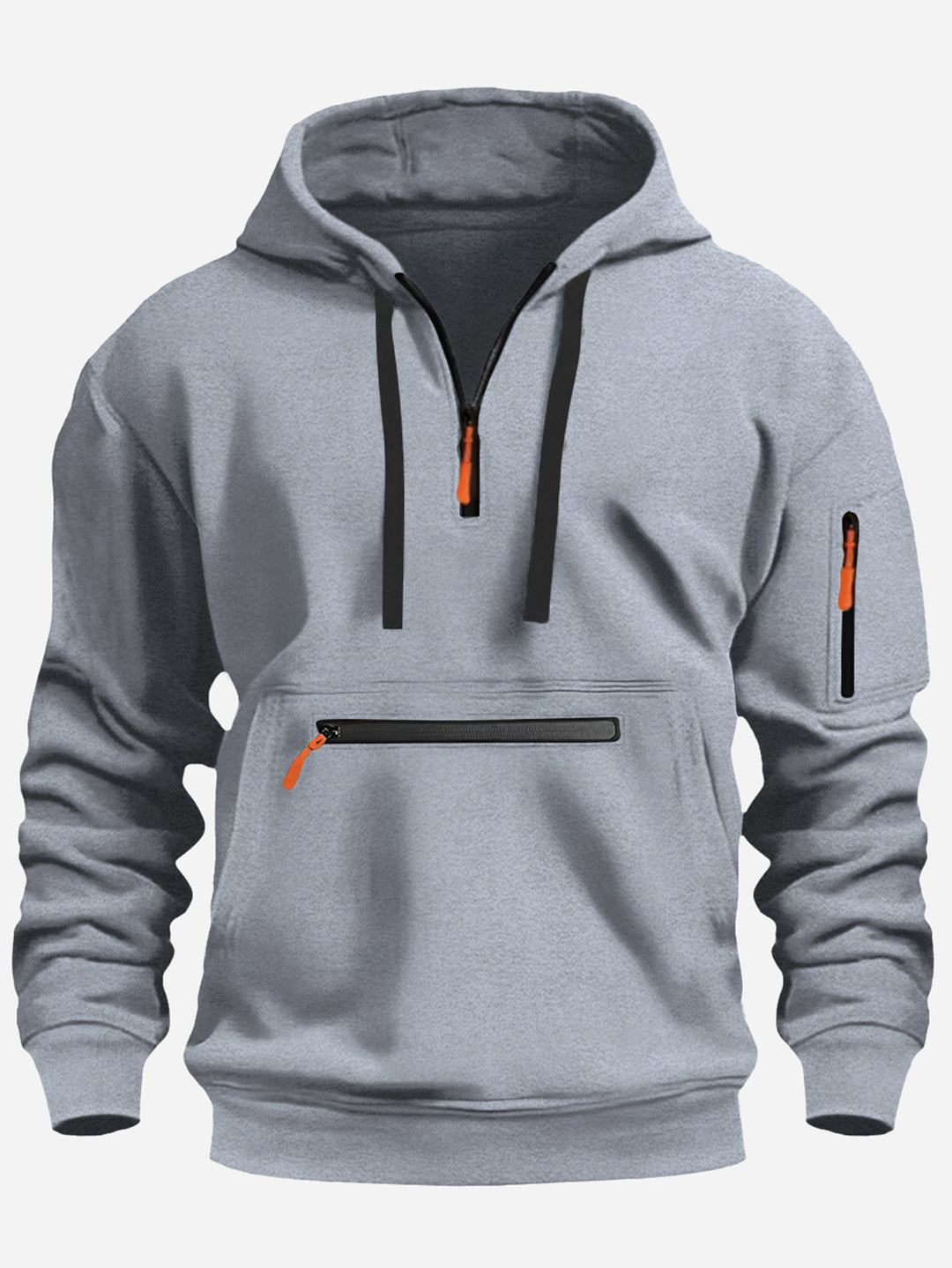 Herren nan Kapuzenpullover mit Halbzip, Kängurutasche und verdeckten Reißverschlüssen EB