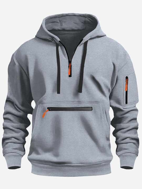 Herren nan Kapuzenpullover mit Halbzip, Kängurutasche und verdeckten Reißverschlüssen EB