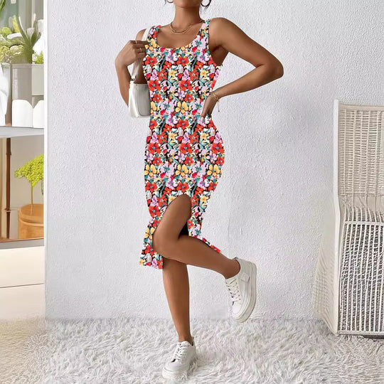 Damen Figürliches Maxikleid mit auffälligem Farbdesign EB