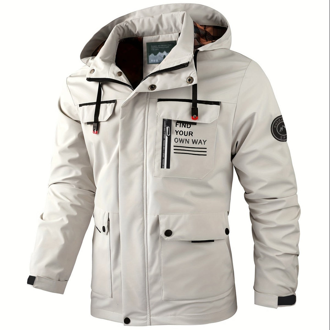 Herren leichter Softshell-Parka mit wasserabweisender Beschichtung, Kapuze und Multifunktions-Taschen EB