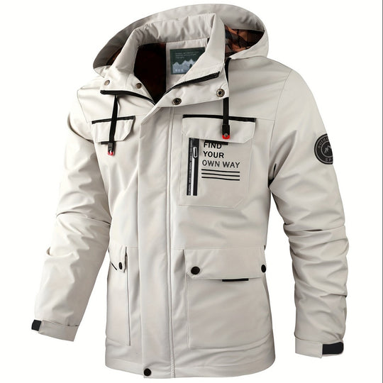 Herren leichter Softshell-Parka mit wasserabweisender Beschichtung, Kapuze und Multifunktions-Taschen EB